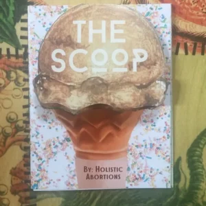 Front cover of the Scoop on herbal abortions minizine, showing an ice cream cone with the title in bold font.